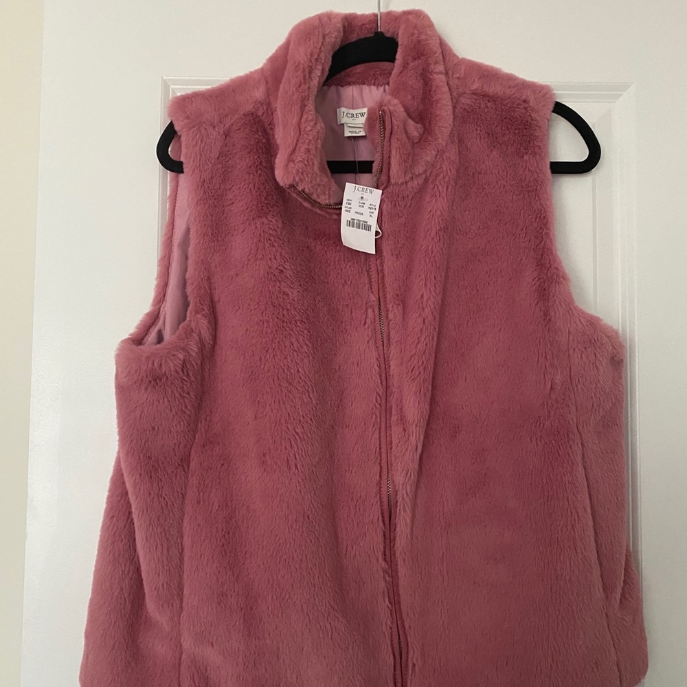 Faux fur pink vest JCrew